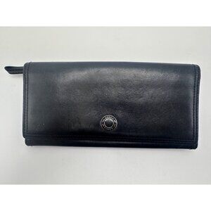 Coach Black Leather Snap Closure Wallet 8" Logo Card Compartments